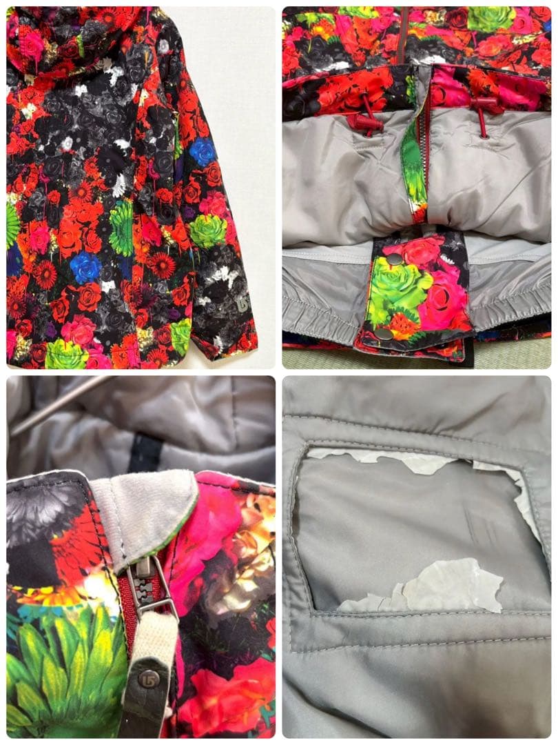 burton スノーボードウェア セットアップ レッド ネイビー M Sバラ柄