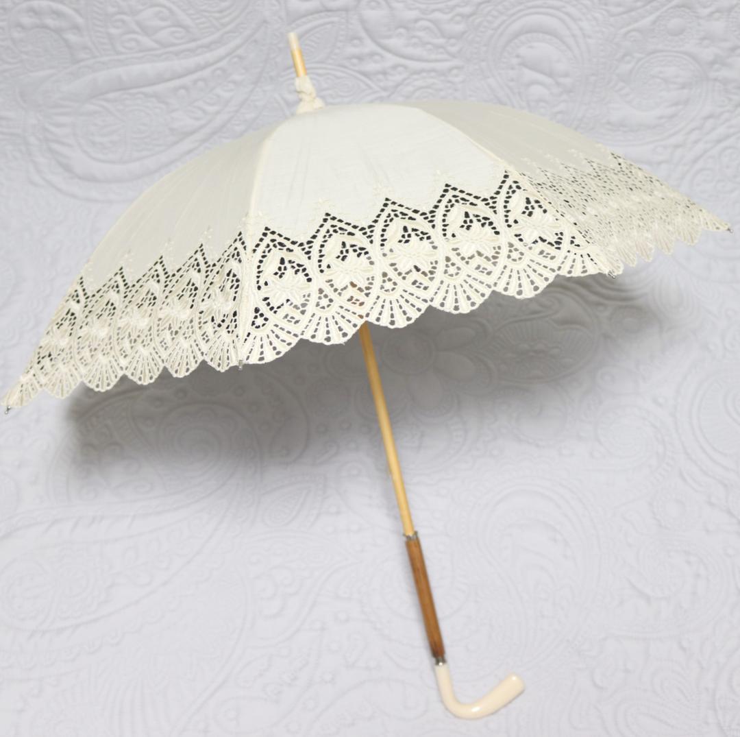 新品【前原光栄商店】長傘 繊細レース刺繍 二重張り 希少L字持ち手 高級日傘