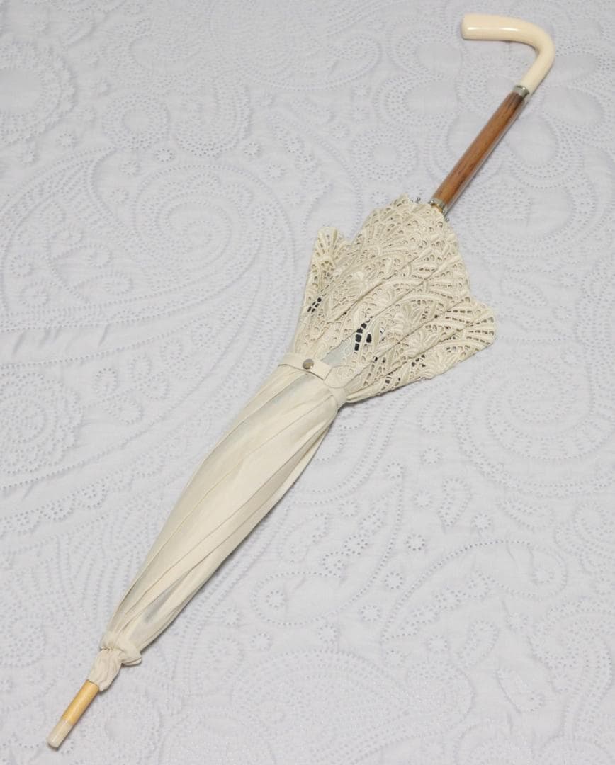 新品【前原光栄商店】長傘 繊細レース刺繍 二重張り 希少L字持ち手 高級日傘