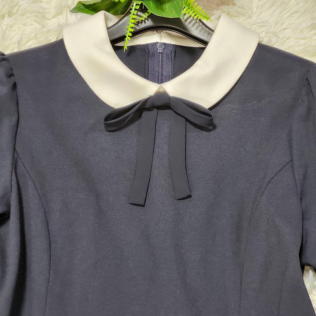 美品☆クミキョク　ワンピース　セレモニー　卒服　レトロ　リボン　170　ネイビー