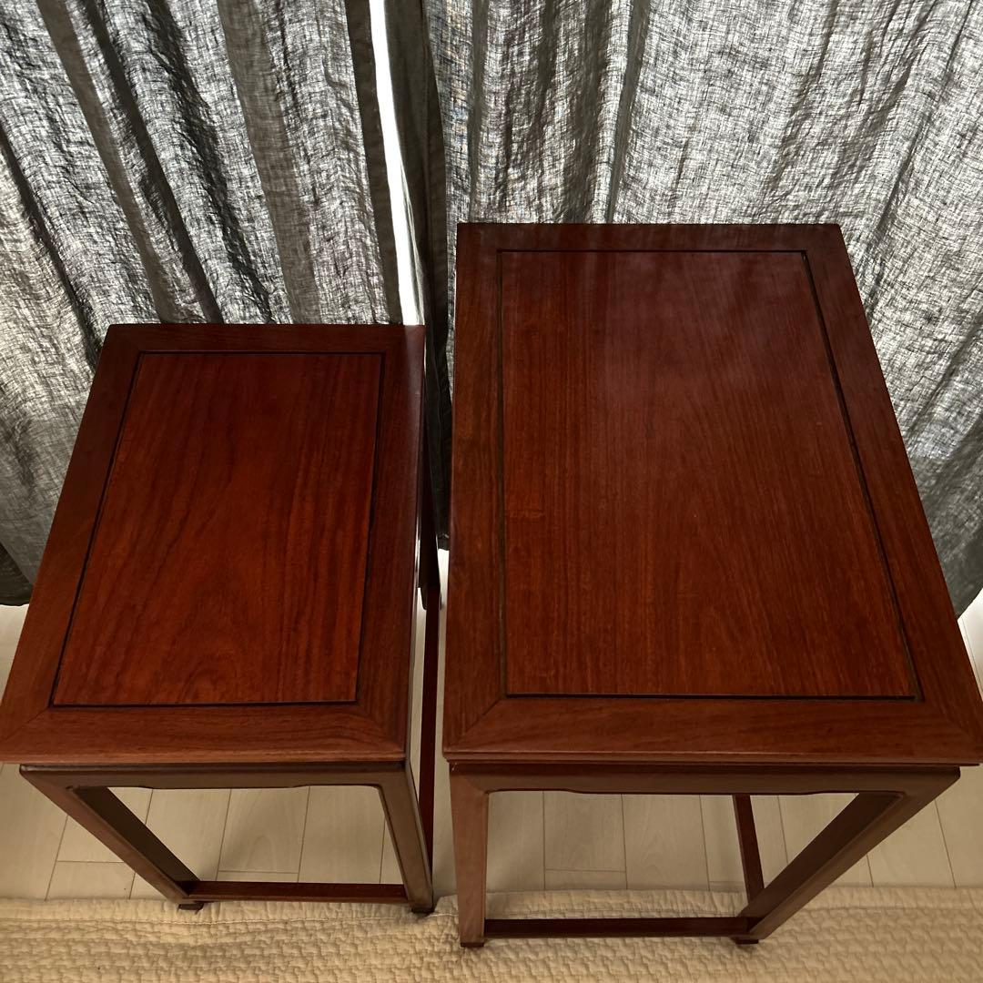 花梨サイドテーブル飾り台　花台ネストテーブル2点セット
