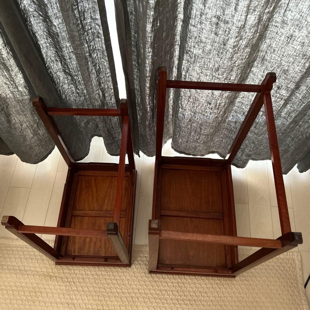 花梨サイドテーブル飾り台　花台ネストテーブル2点セット