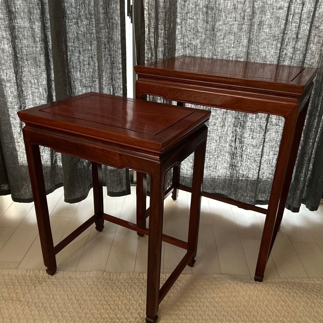 花梨サイドテーブル飾り台　花台ネストテーブル2点セット