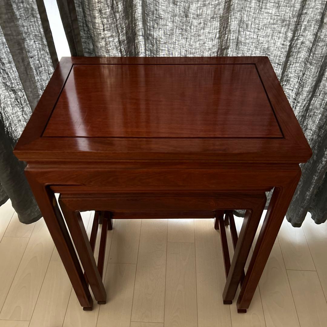 花梨サイドテーブル飾り台　花台ネストテーブル2点セット