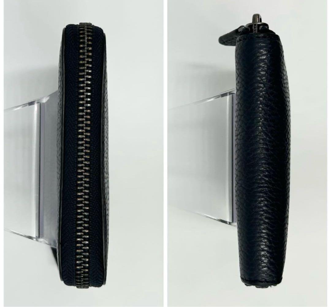 coach コーチ　二つ折り財布　ラウンドファスナー　ロゴ型押し　レザー　シボ革