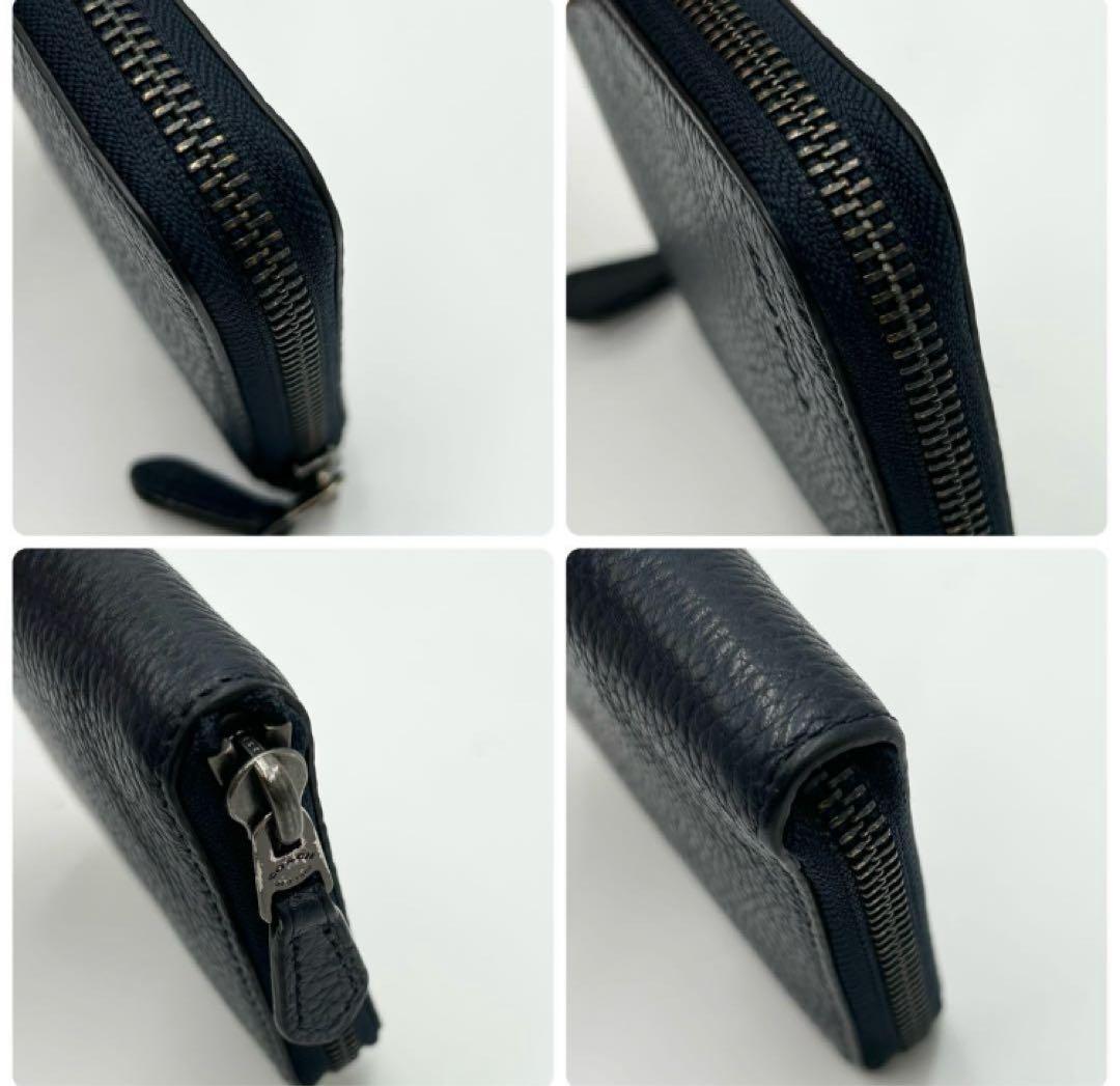 coach コーチ　二つ折り財布　ラウンドファスナー　ロゴ型押し　レザー　シボ革