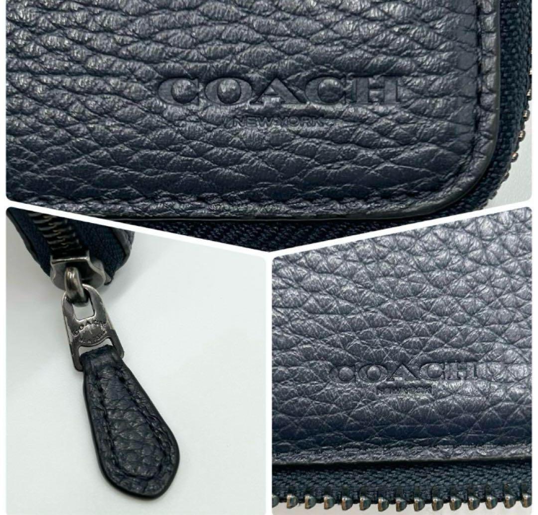 coach コーチ　二つ折り財布　ラウンドファスナー　ロゴ型押し　レザー　シボ革