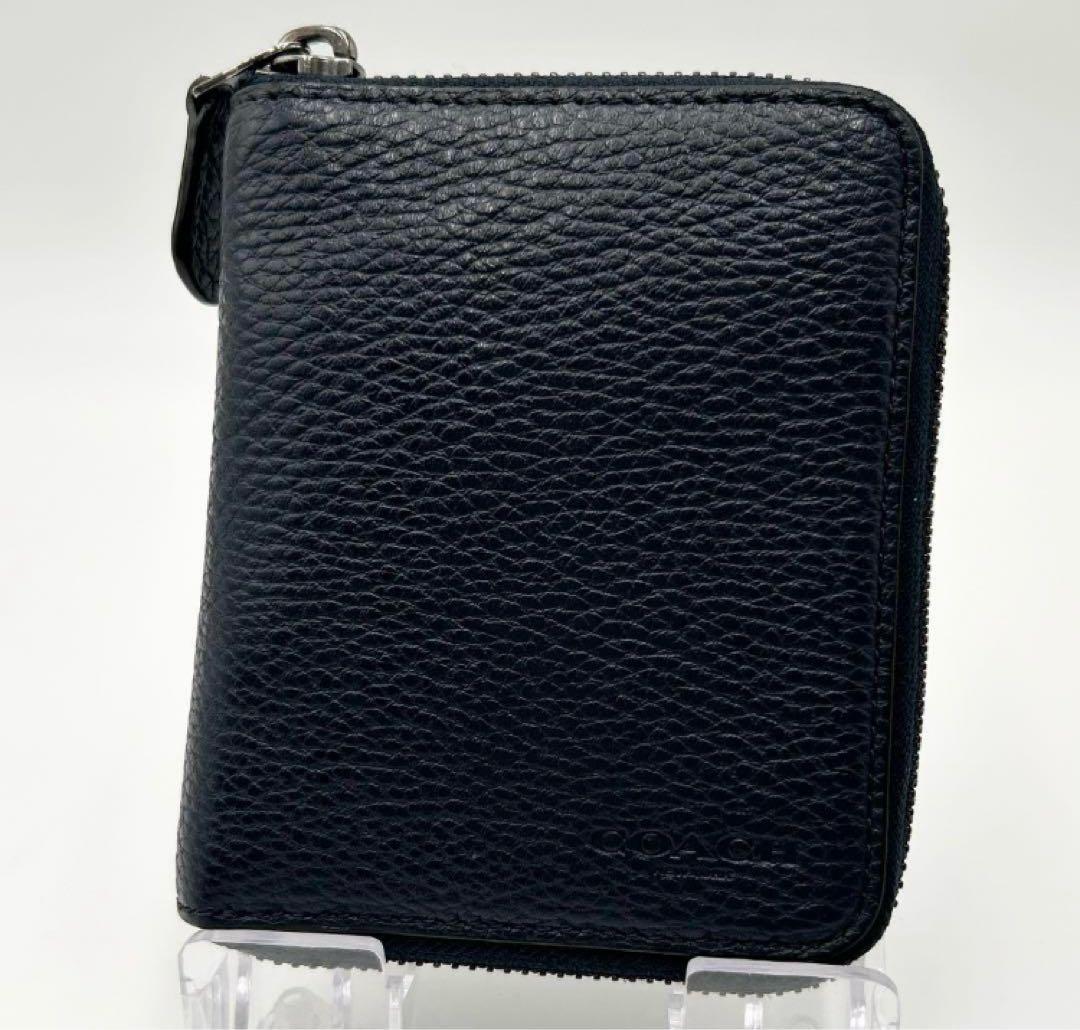 coach コーチ　二つ折り財布　ラウンドファスナー　ロゴ型押し　レザー　シボ革