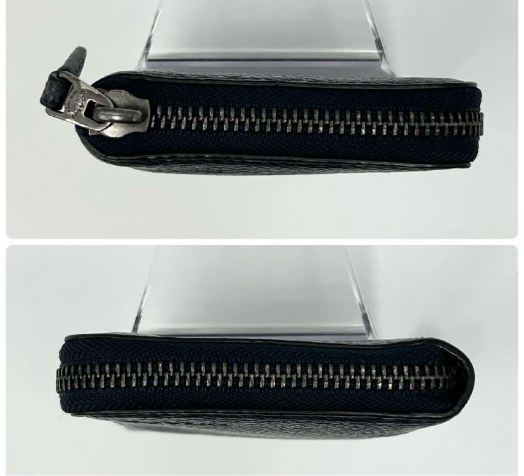 coach コーチ　二つ折り財布　ラウンドファスナー　ロゴ型押し　レザー　シボ革