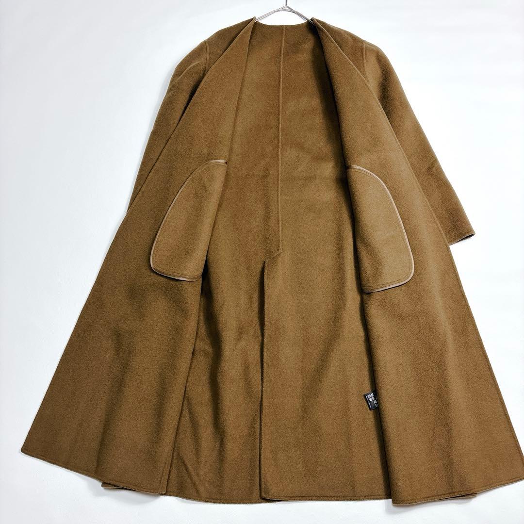 美品✨プラージュ ハミルトン ノーカラーコート ウール リバーコート キャメル