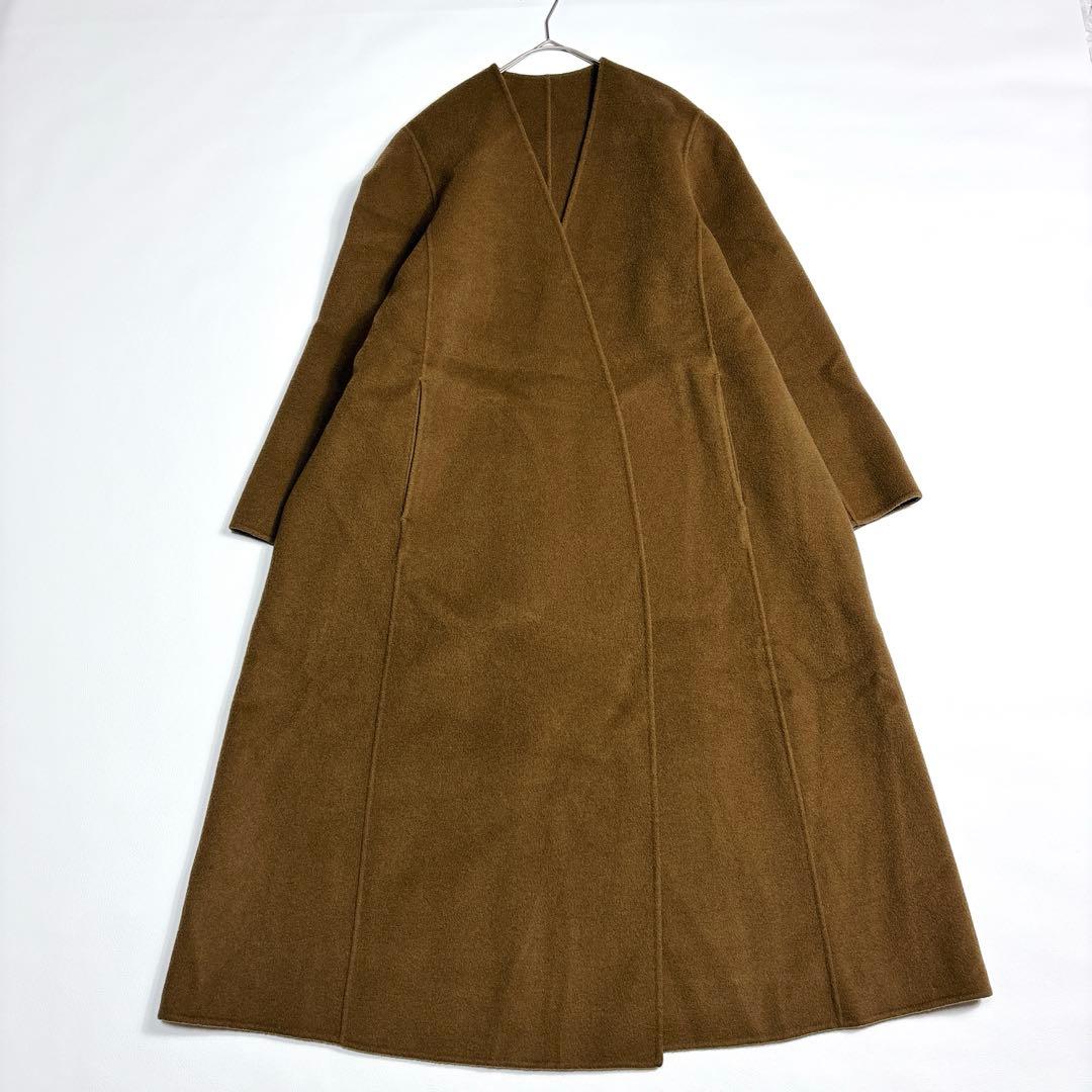 美品✨プラージュ ハミルトン ノーカラーコート ウール リバーコート キャメル