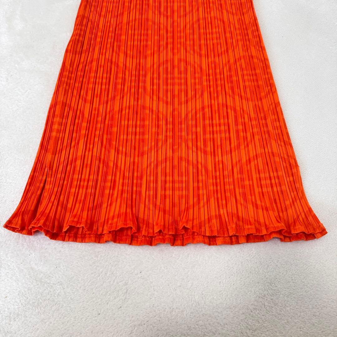 美品✨PLEATS PLEASE プリーツ　ノースリーブ　オレンジ　柄入り