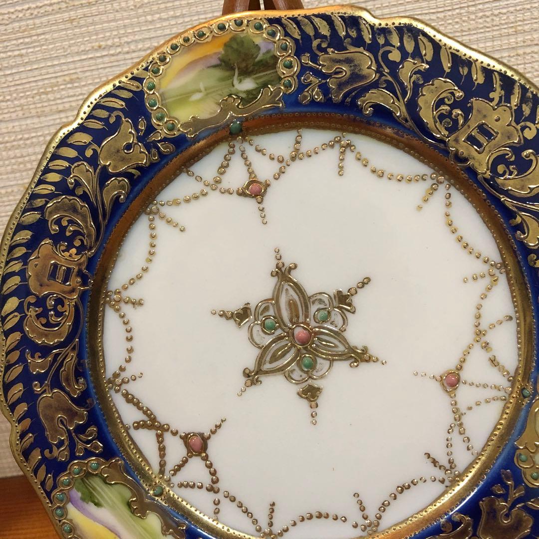 むしむし様　オールドノリタケ 金盛窓絵白鳥　飾皿