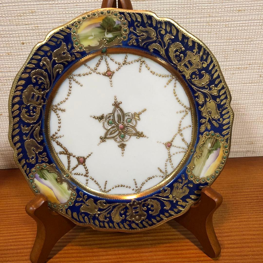 むしむし様　オールドノリタケ 金盛窓絵白鳥　飾皿