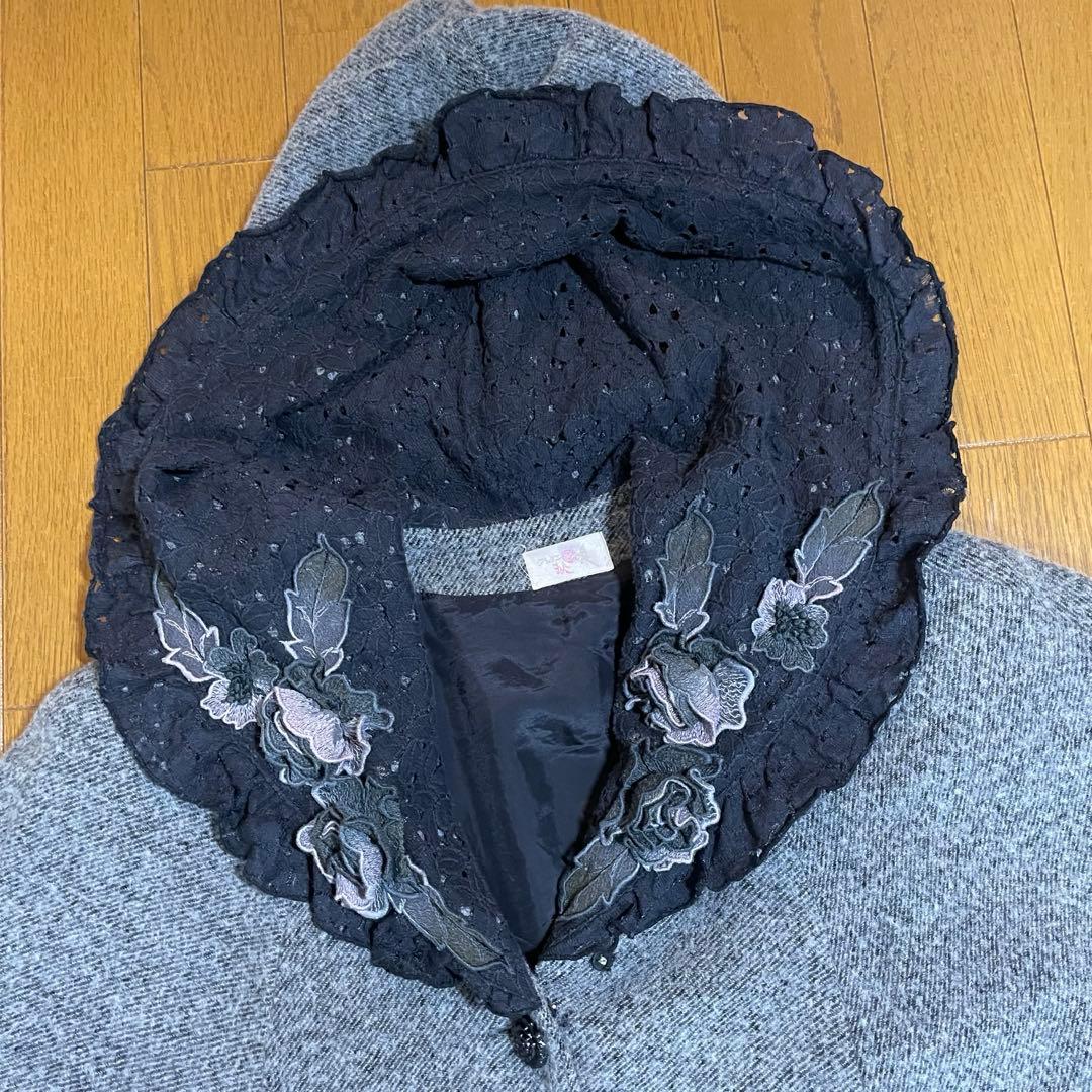 【アトリエまりこ】フード付きケープコート グレー