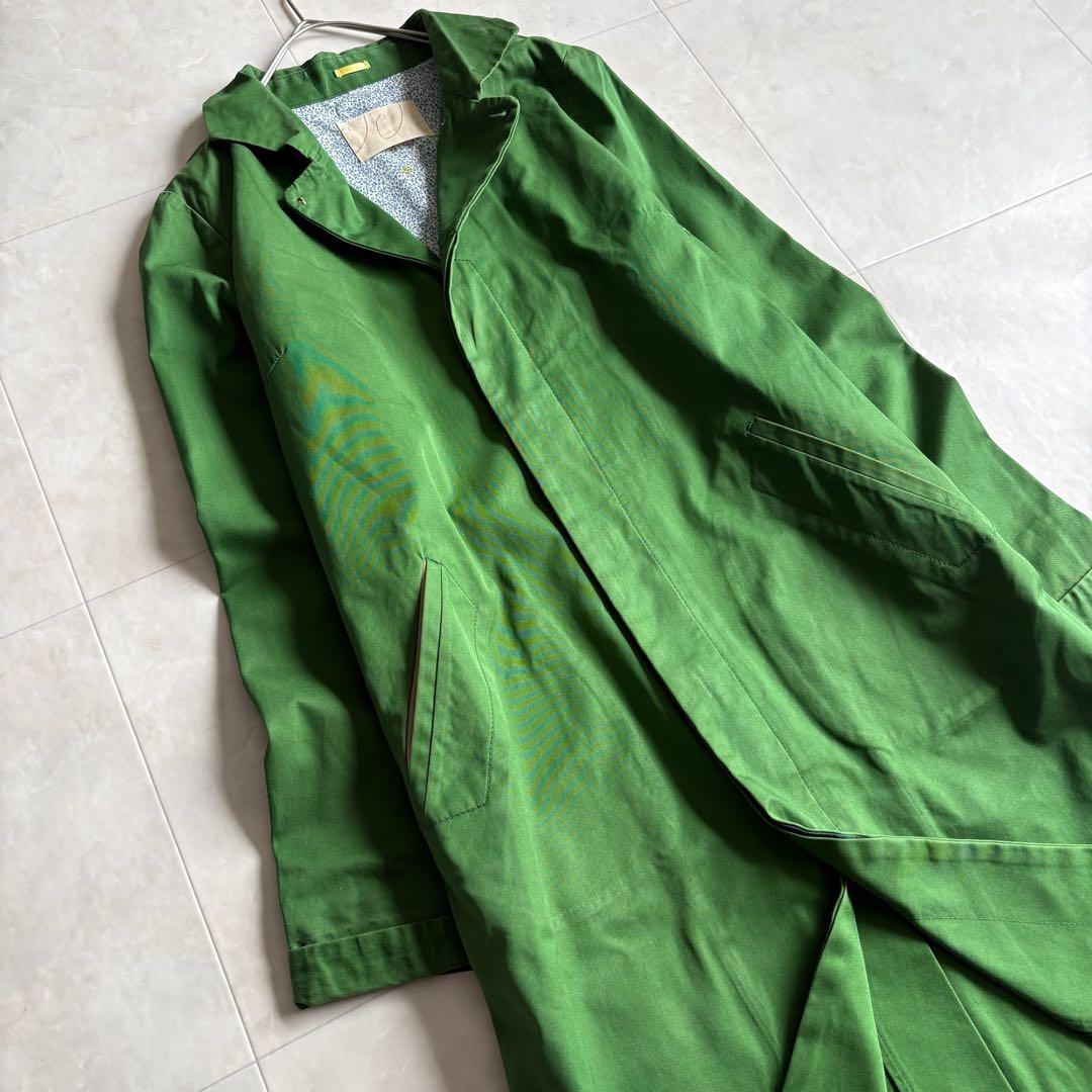 パラスパレス 綿ステンカラー比翼ロングコート 緑 3 花柄裏地 日本製