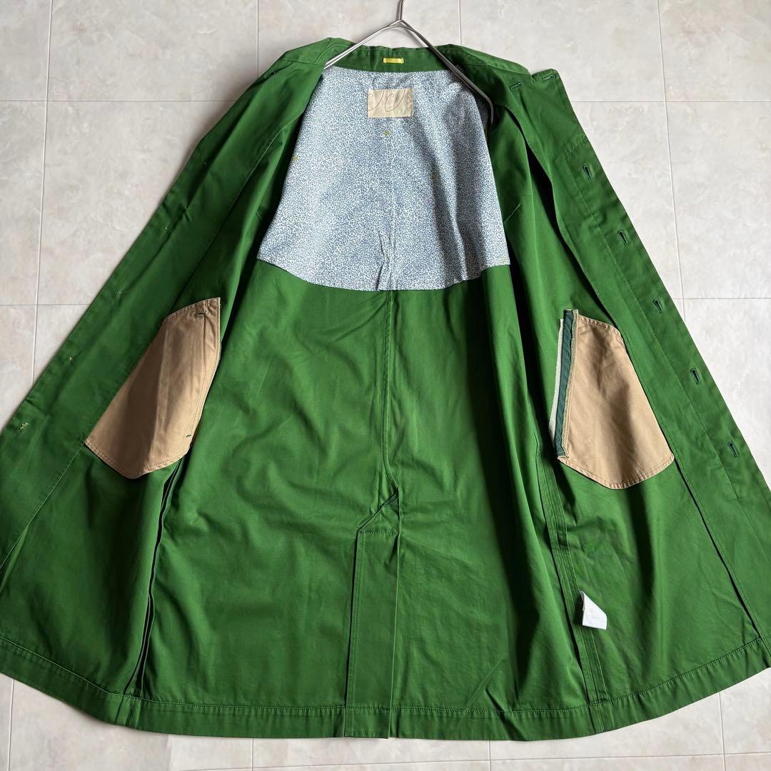 パラスパレス 綿ステンカラー比翼ロングコート 緑 3 花柄裏地 日本製