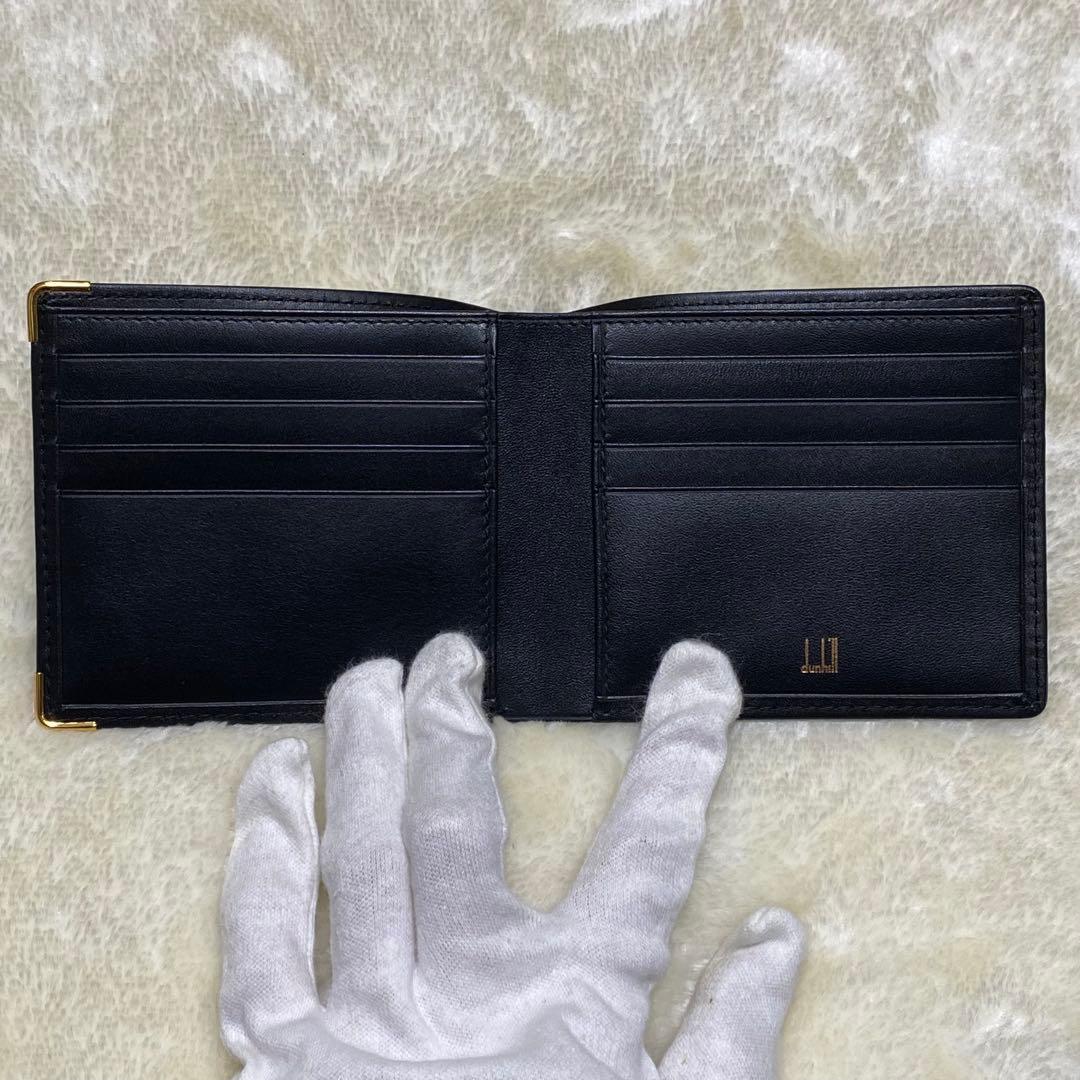 新品保管品✨ダンヒル　二つ折り財布　札入れ　黒レザー　ロゴ　ゴールド金具