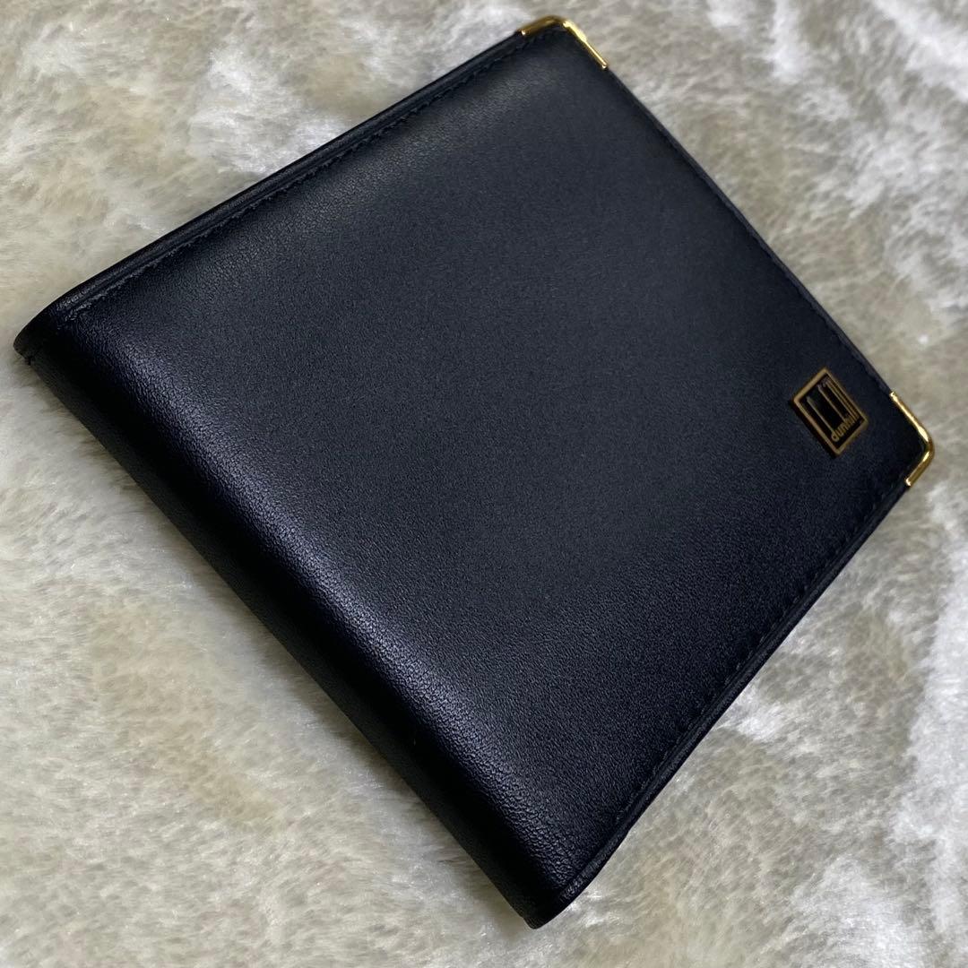 新品保管品✨ダンヒル　二つ折り財布　札入れ　黒レザー　ロゴ　ゴールド金具