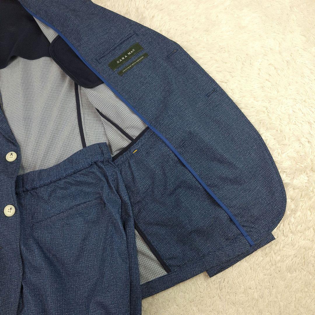 ZARA　ストレッチトラベルスーツ　セットアップ　ネイビー　EUR48 　下40