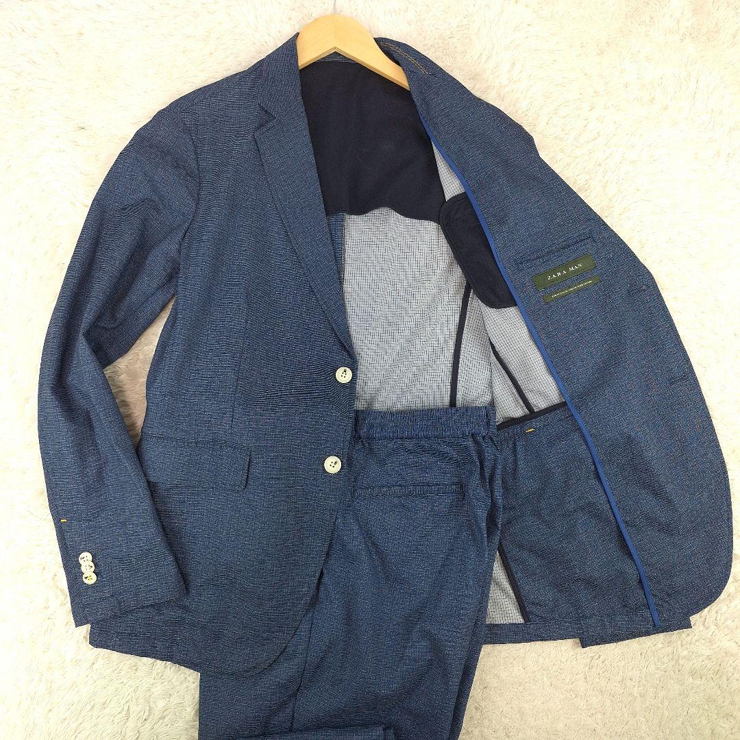 ZARA　ストレッチトラベルスーツ　セットアップ　ネイビー　EUR48 　下40