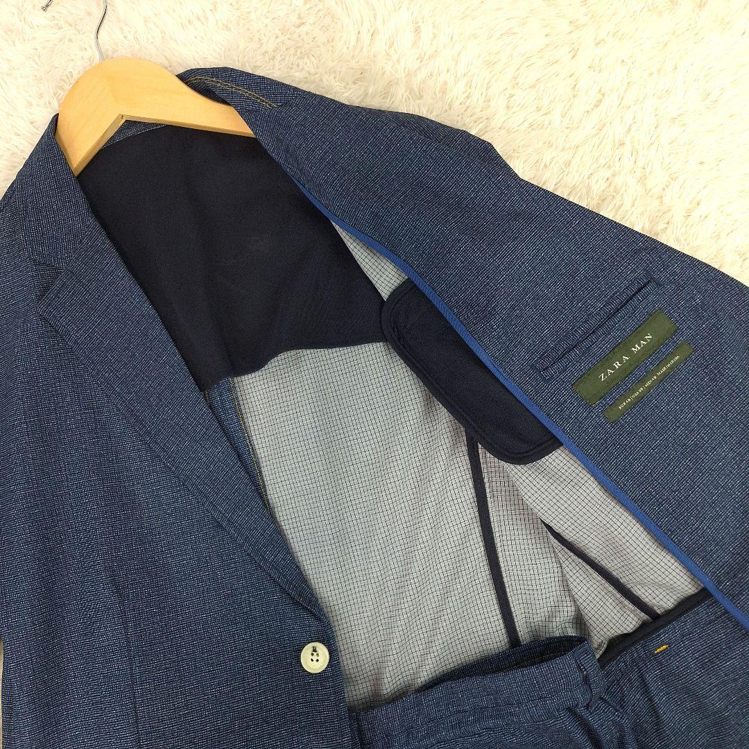 ZARA　ストレッチトラベルスーツ　セットアップ　ネイビー　EUR48 　下40