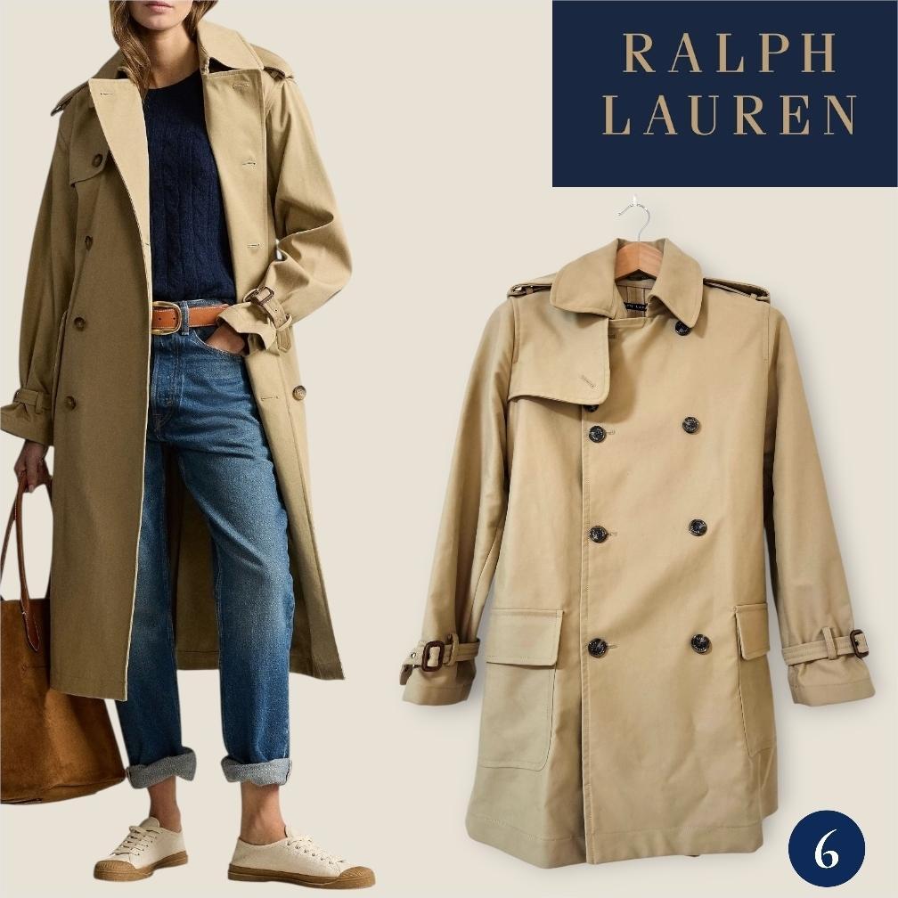 ラルフローレン✨ベージュダブルブレスト トレンチコートデザイナー生地厚綺麗上品6
