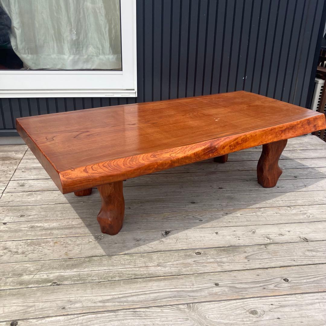 昭和レトロ 木製 天然木 一枚板 脚付き座卓 ちゃぶ台 センターテーブル 古家具