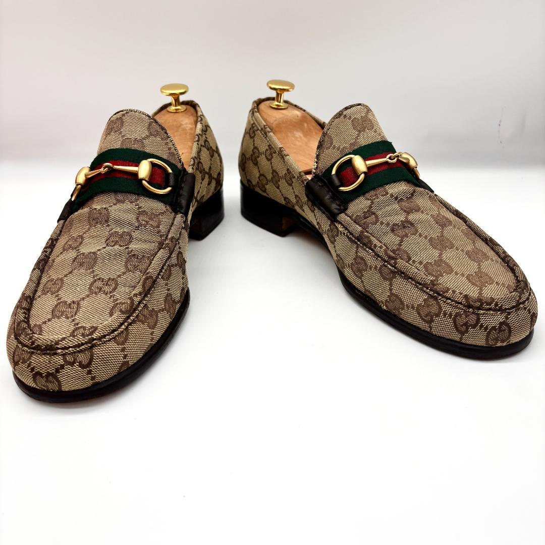 GUCCI ベージュ・ブラウン ドレスシューズ　GG シェリー　ビットホース