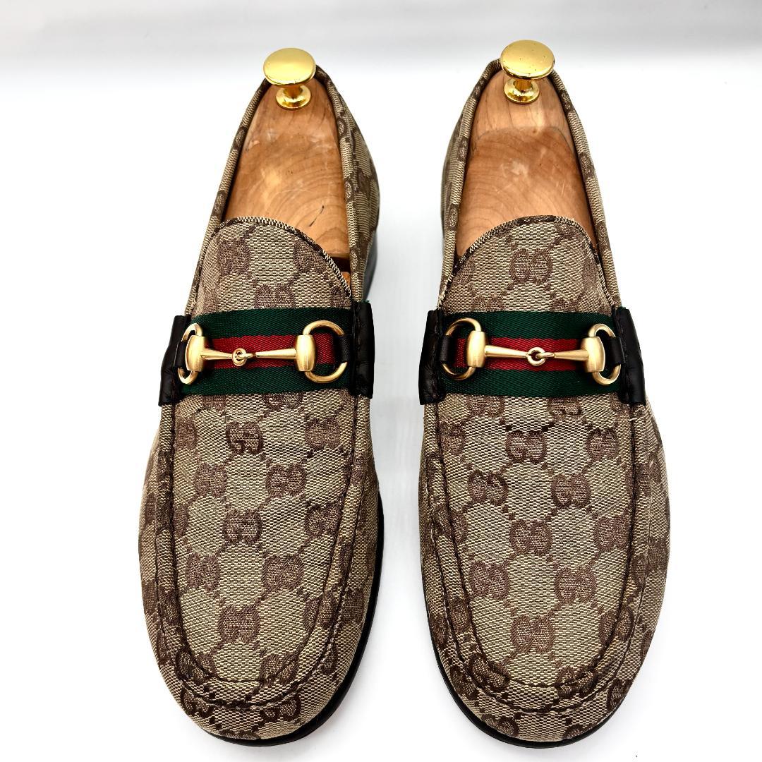 GUCCI ベージュ・ブラウン ドレスシューズ　GG シェリー　ビットホース