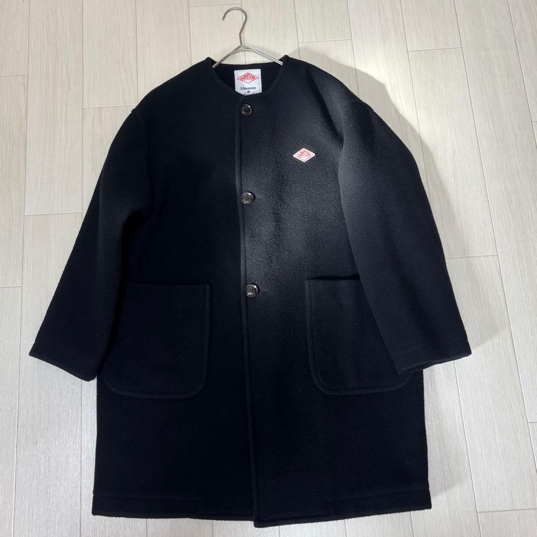 DANTON ダントン　ウールモッサ ノーカラー コート　36 ブラック