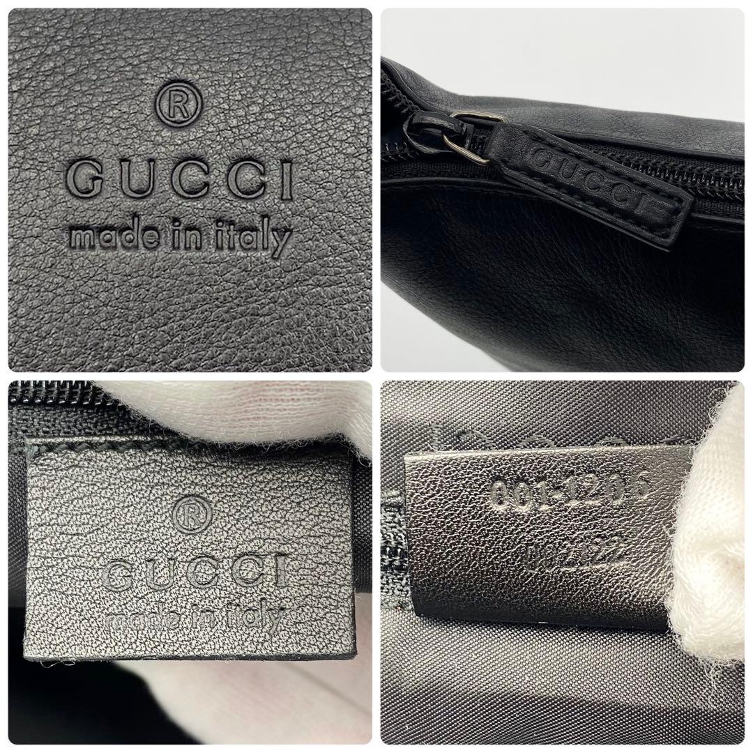 GUCCI ワンショルダーバッグ　ハーフムーン　ホーボー　レザー　黒　ロゴ型押し