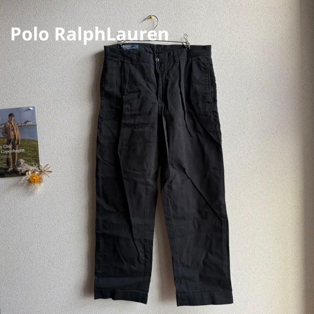 ポロ バイ ラルフローレン　2タック　ポロチノ　チノパン　古着　ブラック