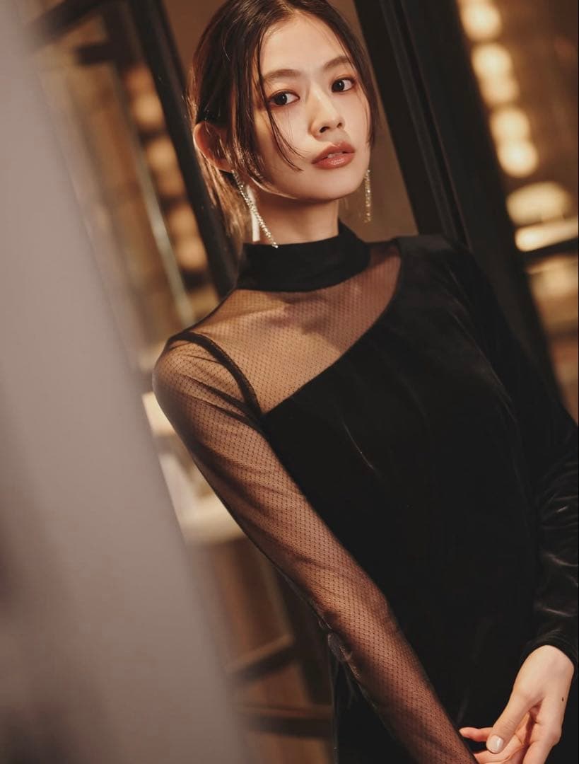 【新品未使用】anuans シアーコンビタイトワンピース　ブラックS 1サイズ