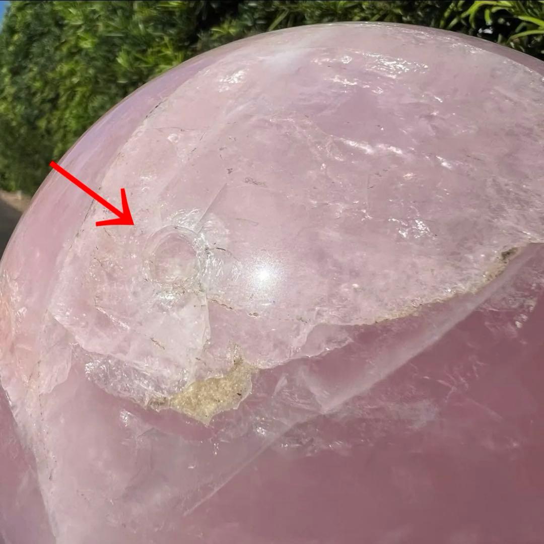 ☆超極大 ピンクスフィア☆特別出品☆優美☆虹入り ローズクォーツ 丸玉 天然石