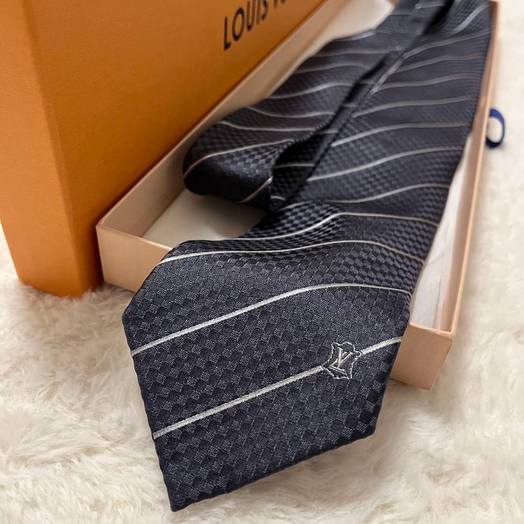 極美品！LOUIS VUITTON ネクタイ マイクロダミエ LVロゴ