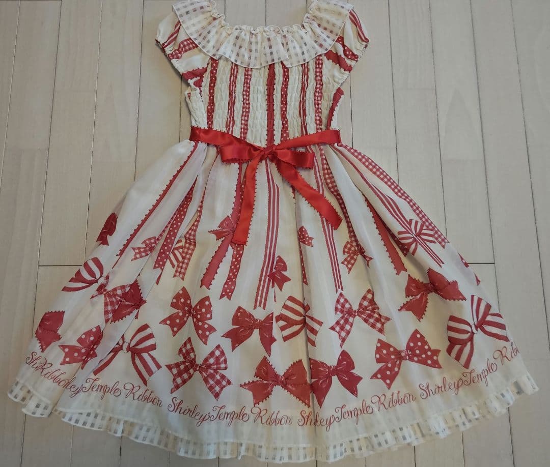 美品！シャーリーテンプル　おリボン柄シフォンワンピース　130cm