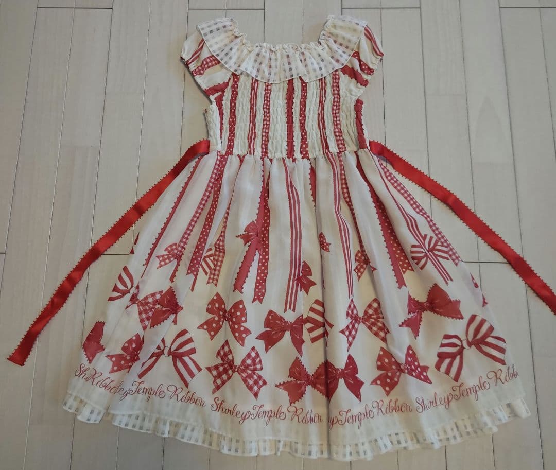 美品！シャーリーテンプル　おリボン柄シフォンワンピース　130cm