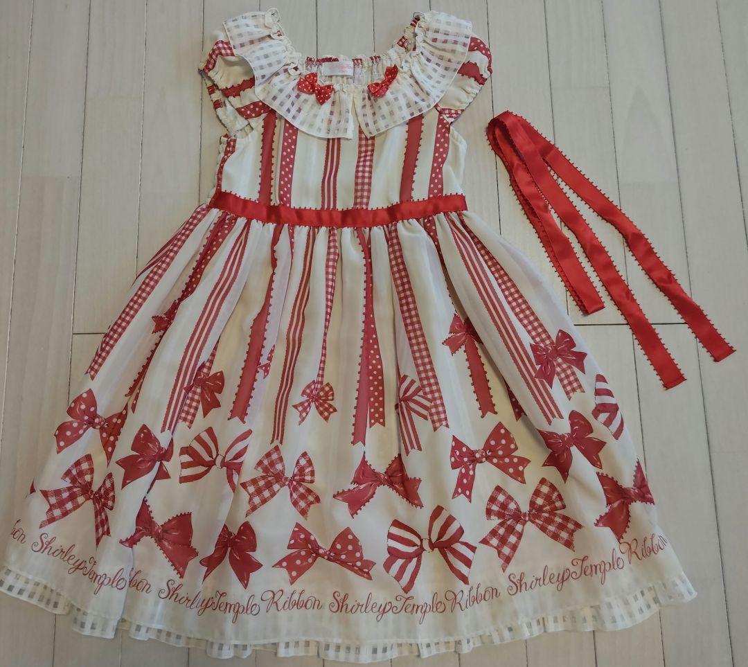 美品！シャーリーテンプル　おリボン柄シフォンワンピース　130cm