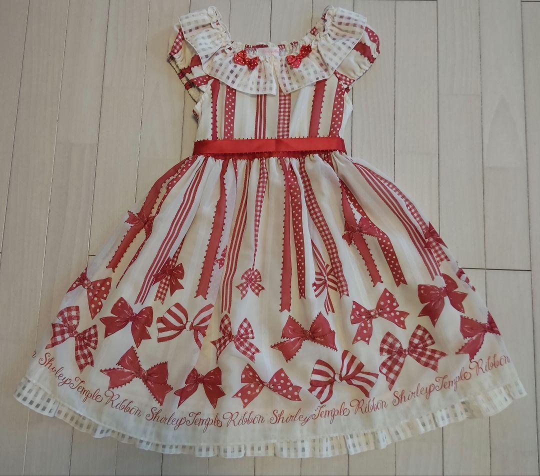 美品！シャーリーテンプル　おリボン柄シフォンワンピース　130cm