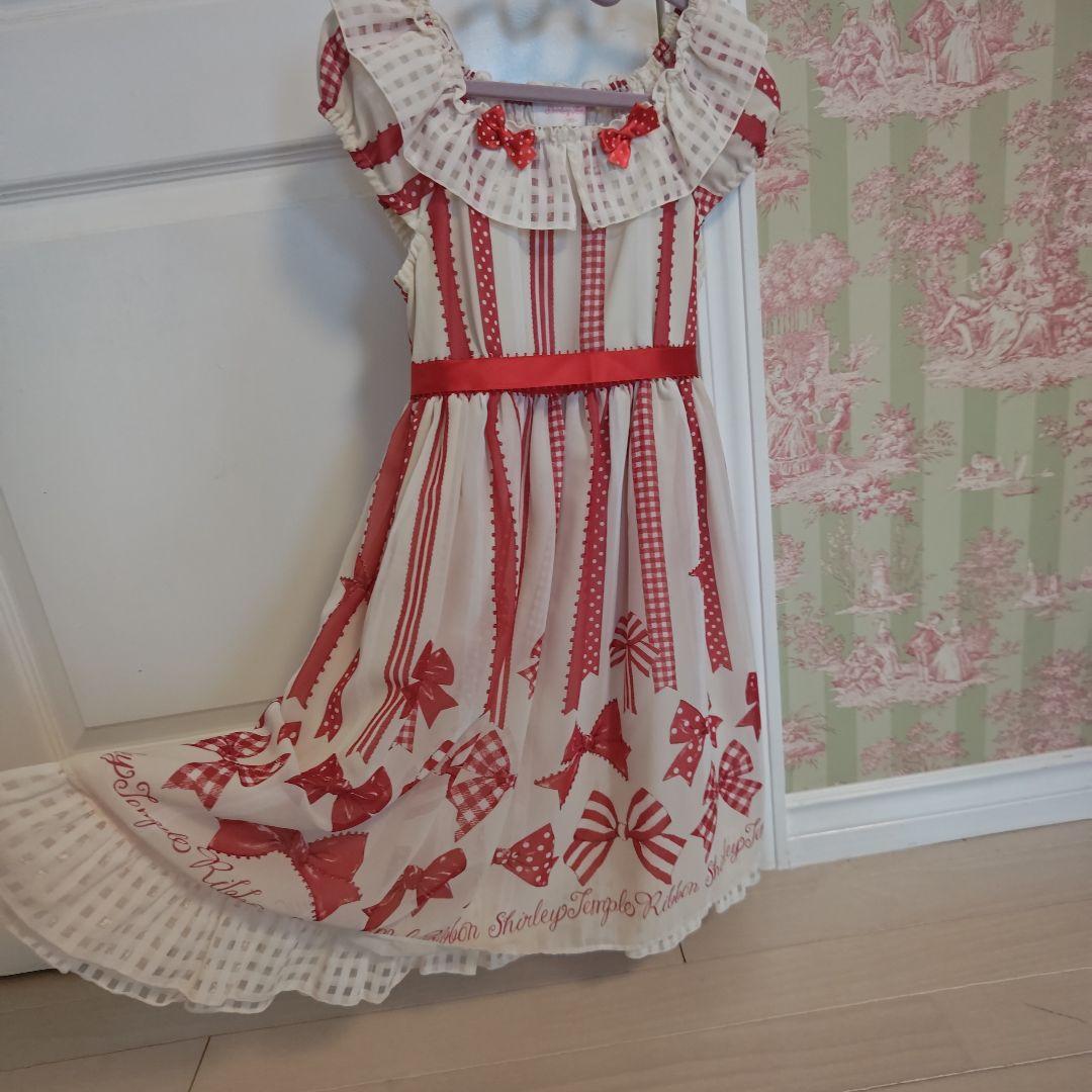 美品！シャーリーテンプル　おリボン柄シフォンワンピース　130cm