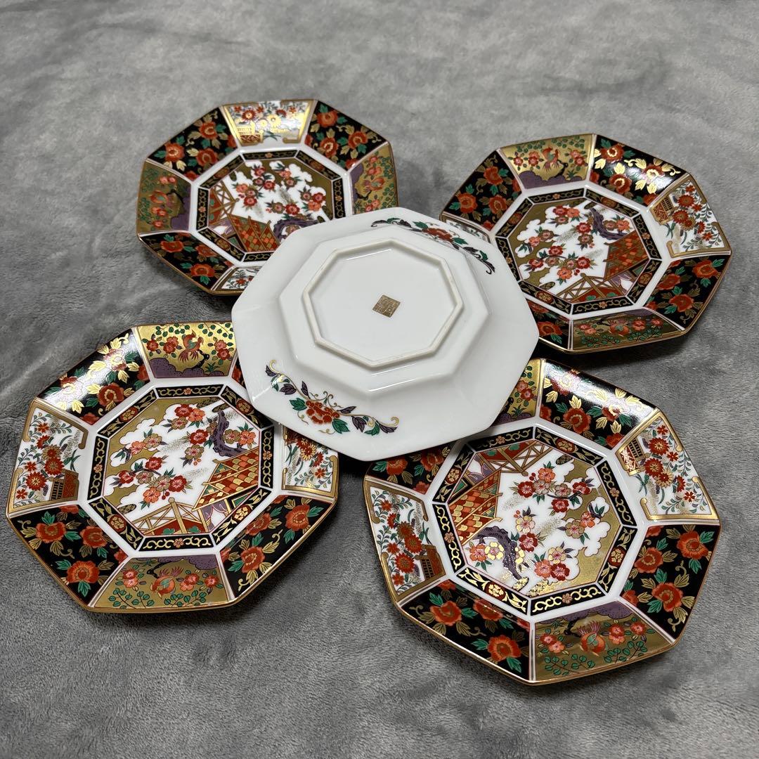 【即日発送✨】　有田焼　青藍窯　古伊万里紋 金蘭手　金彩　八角皿　5枚セット