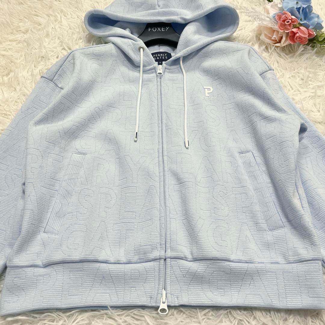 美品♡パーリーゲイツ 2023 パーカー ゼブラメッシュ BIGロゴ柄