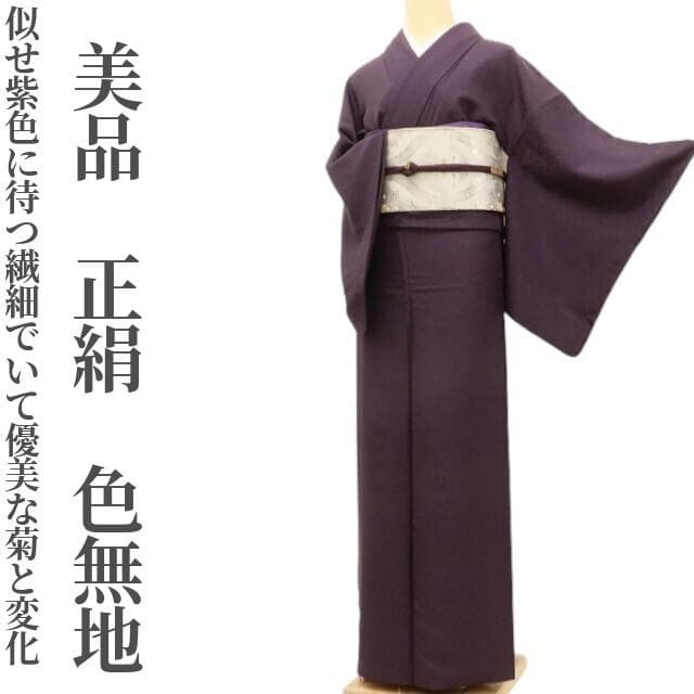 美品 正絹 着物“似せ紫色に待つ繊細でいて優美な菊と変化”色無地 U-51