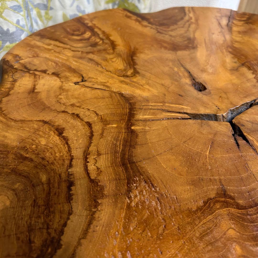 切り株　輪切り　ローテーブル　木目天板　アイアン脚　おしゃれ