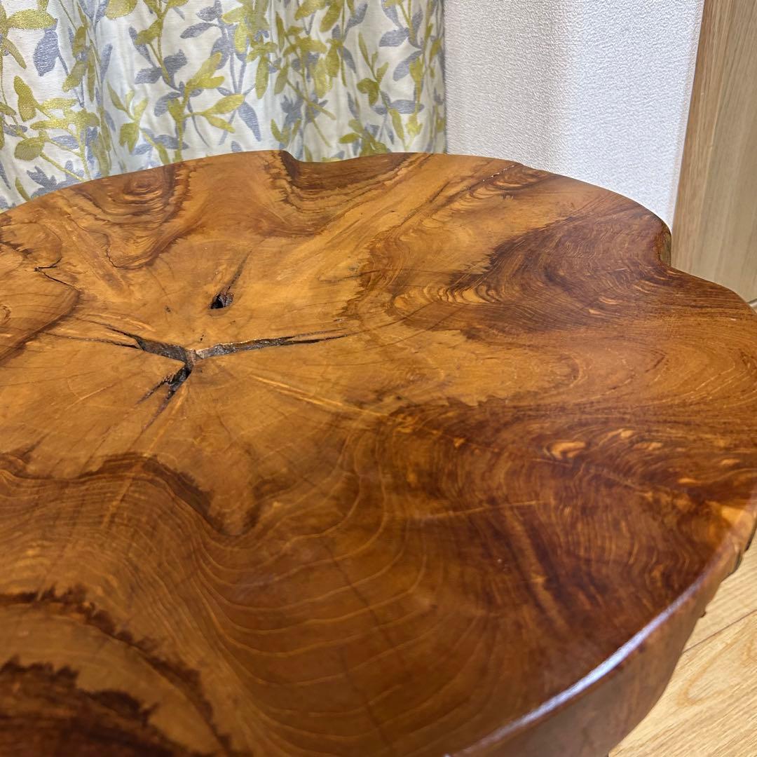 切り株　輪切り　ローテーブル　木目天板　アイアン脚　おしゃれ