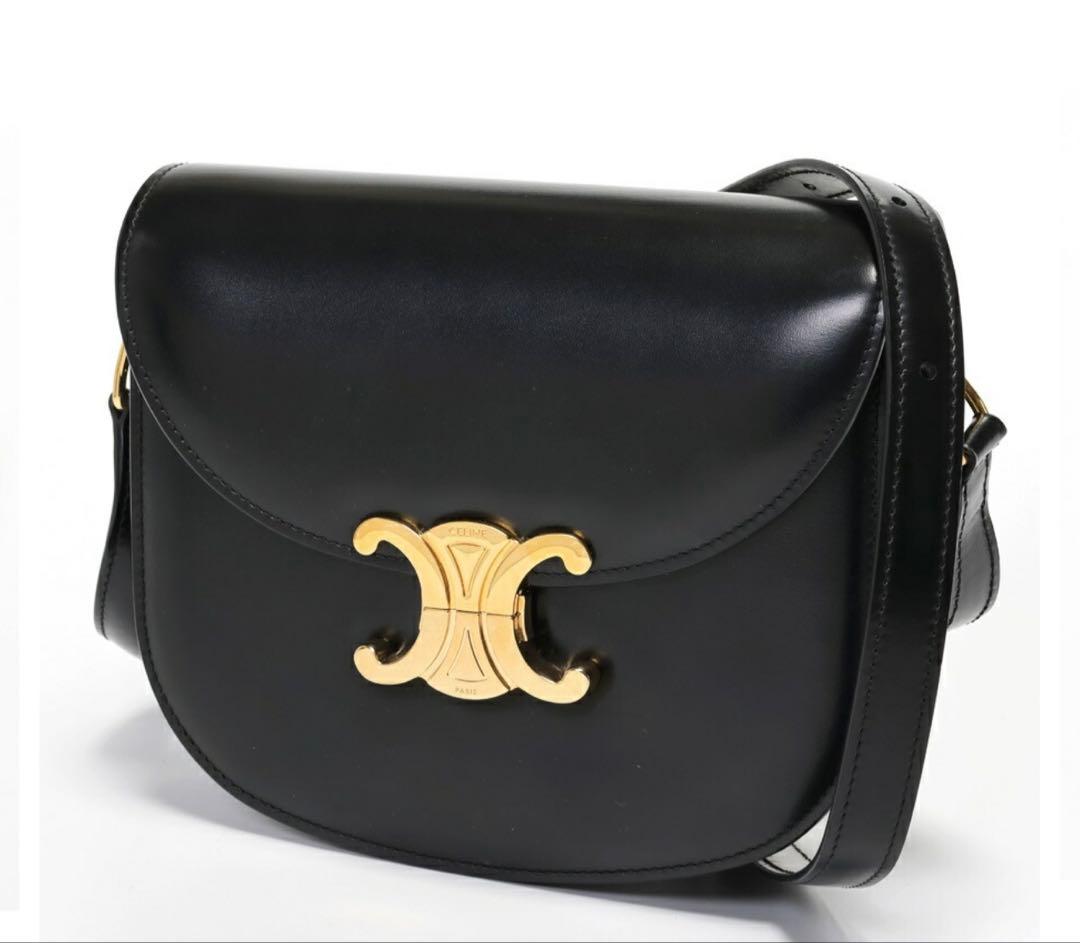 セリーヌ／CELINE ティーン ブザス トリオンフショルダーバッグ黒ラスト1点