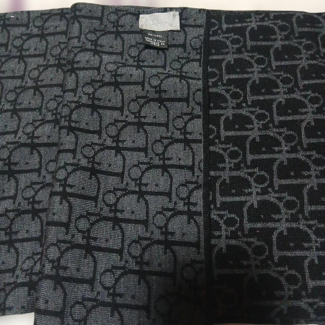 Dior 美品グレー ブラック トロッタマフラー166cm、幅28cm