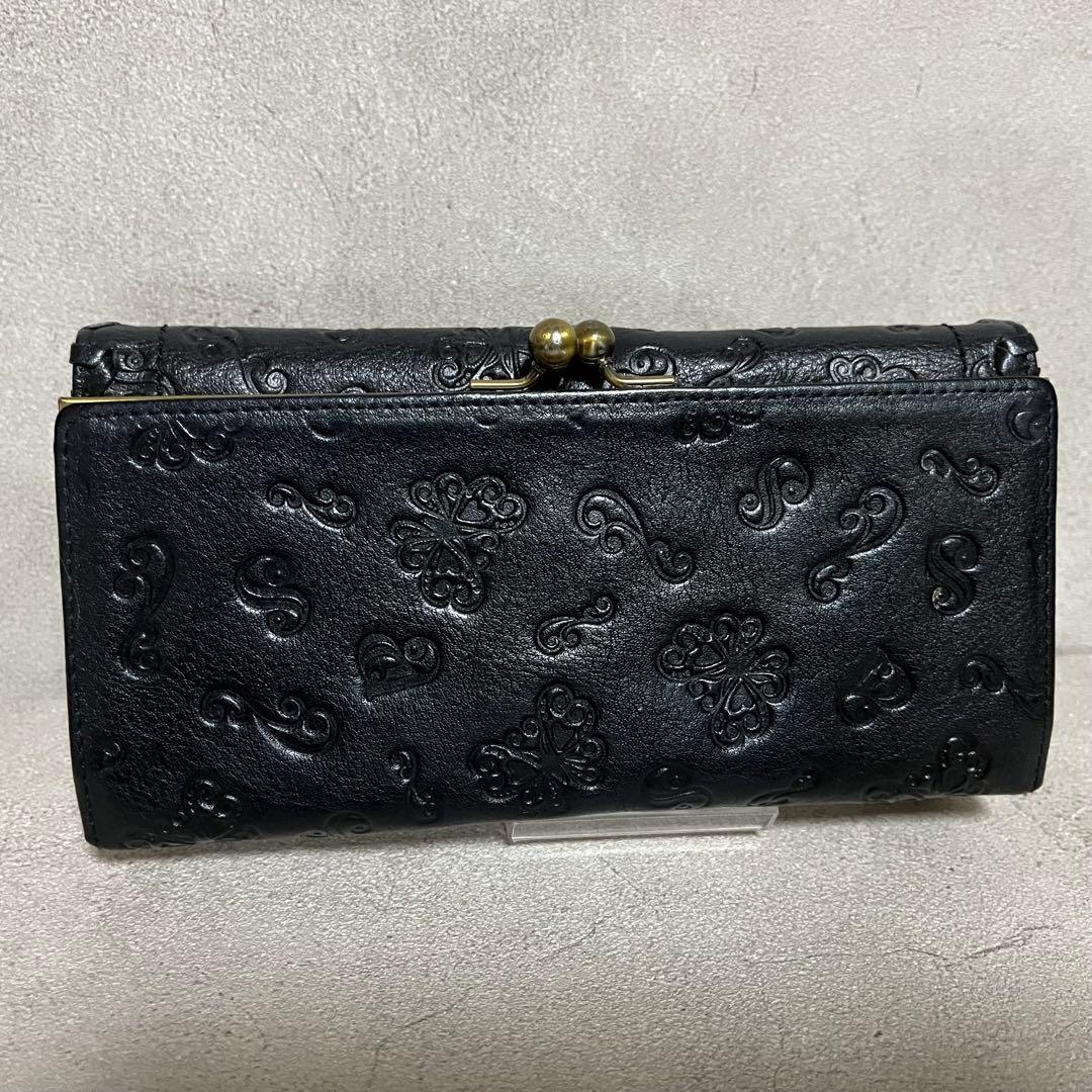 ANNA SUI アナスイ　がま口付き　ブラック　エンボス加工 長財布