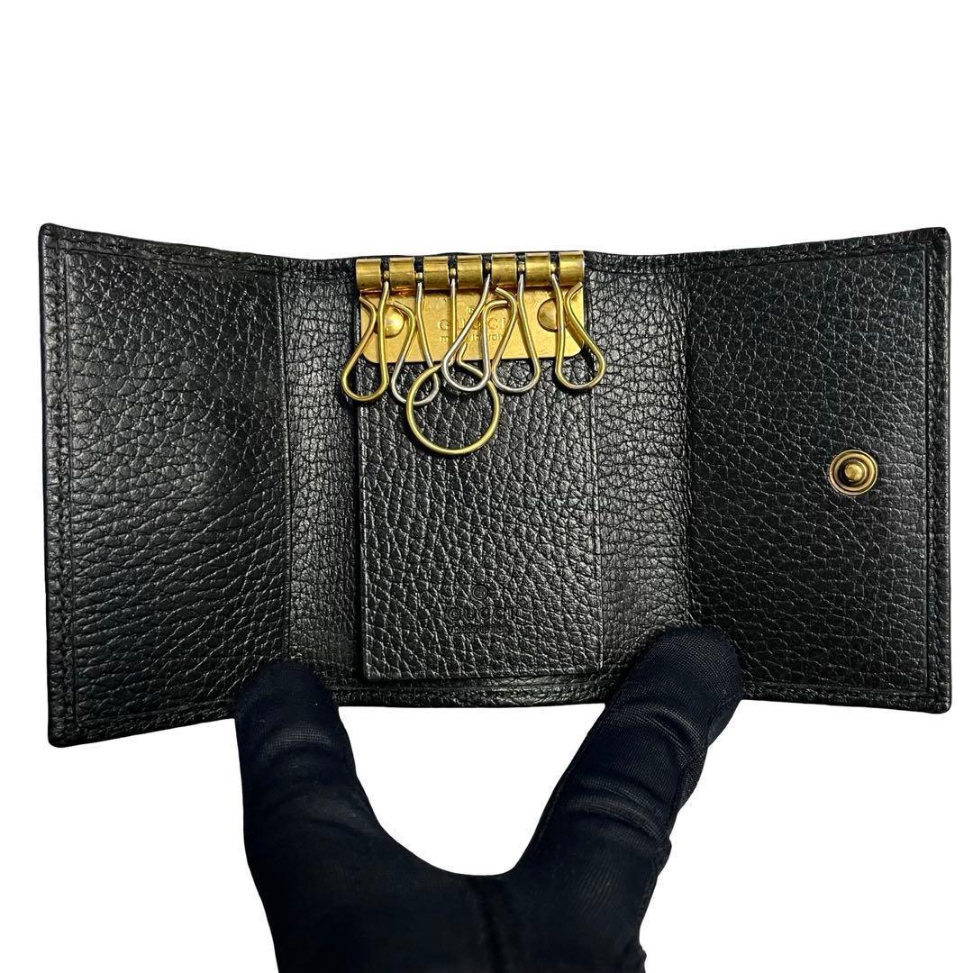 激レア✨グッチ キーケース 6連 クイーンバタフライ レザー マーガレット 黒